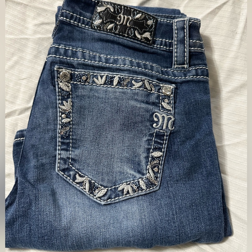 Miss Me Blue Jeans with Silver Embellishments